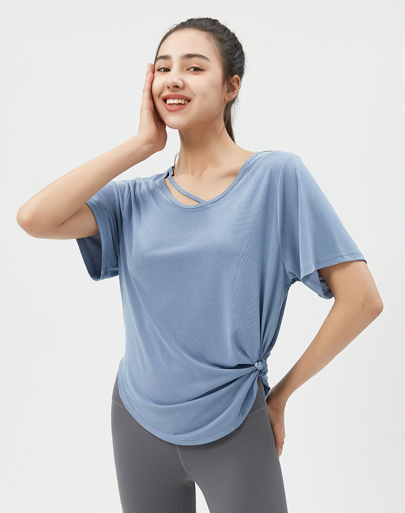 Loose Fit Round Hem Short Sleeve Yoga Top