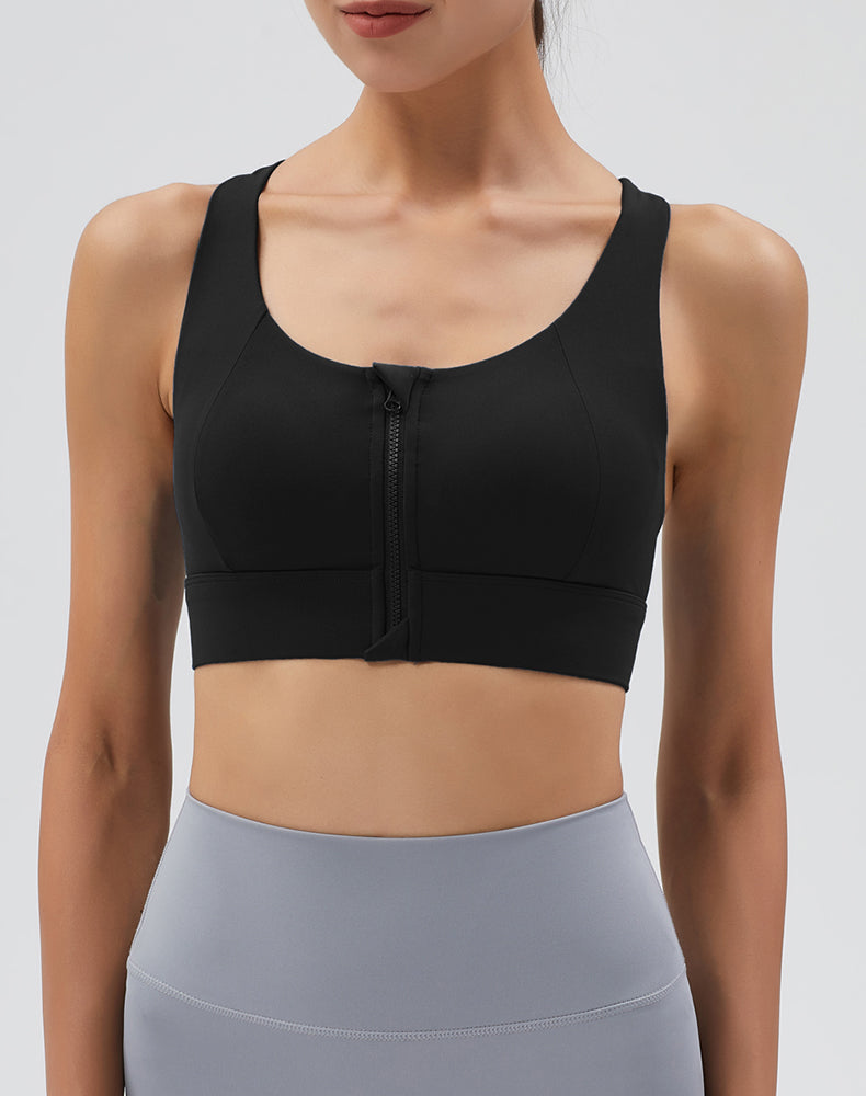 Front Zipper Back Mesh Yoga Bra