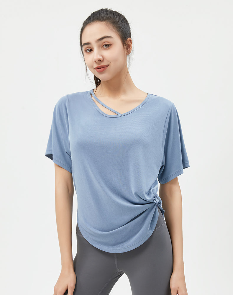 Loose Fit Round Hem Short Sleeve Yoga Top