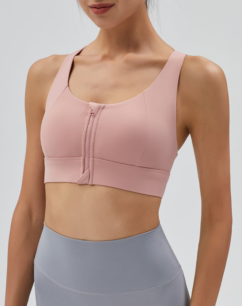 Front Zipper Back Mesh Yoga Bra