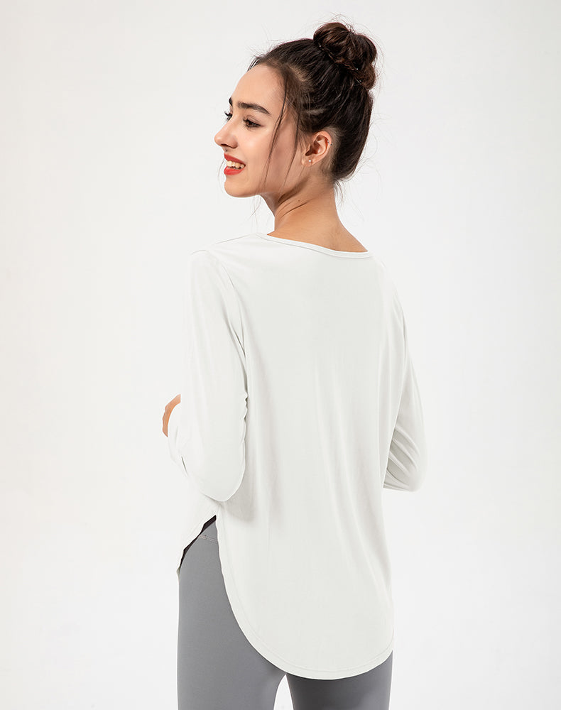 Copper Ammonia Fiber Round Hem Long Sleeve Yoga Top