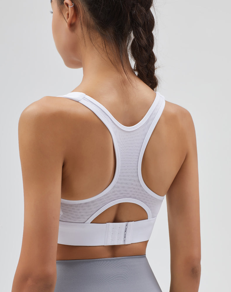 Front Zipper Back Mesh Yoga Bra