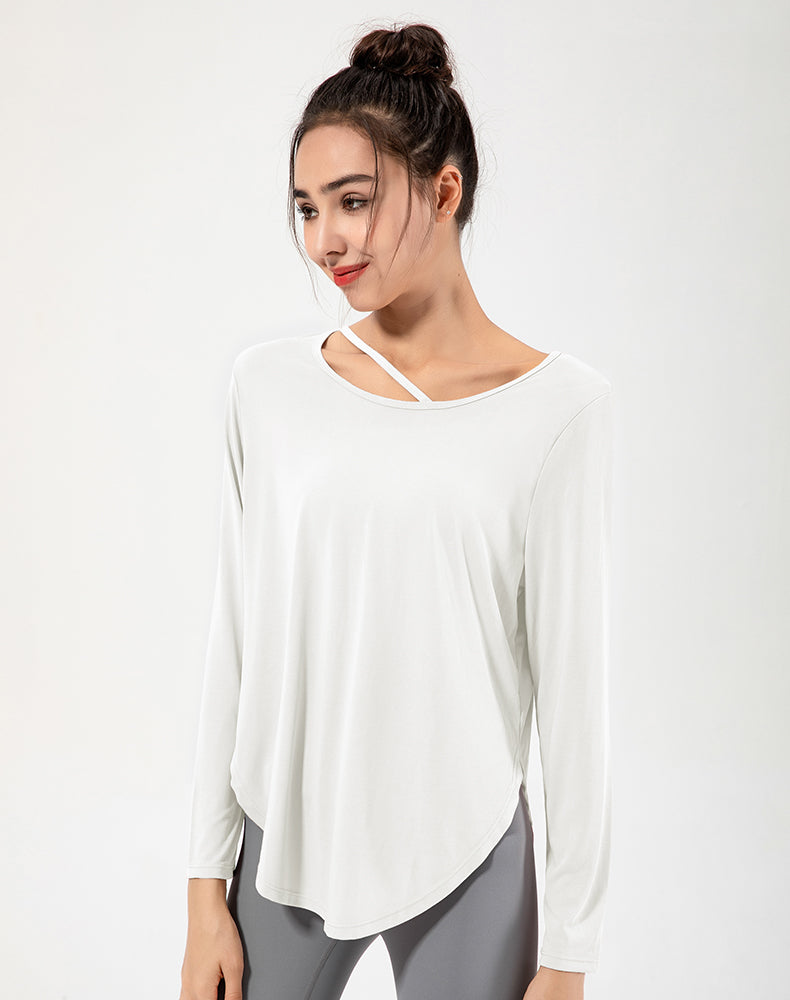 Copper Ammonia Fiber Round Hem Long Sleeve Yoga Top