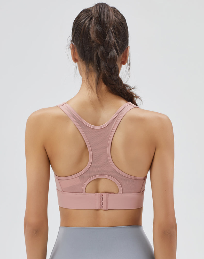 Front Zipper Back Mesh Yoga Bra