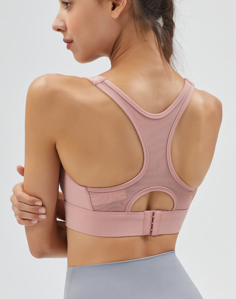 Front Zipper Back Mesh Yoga Bra