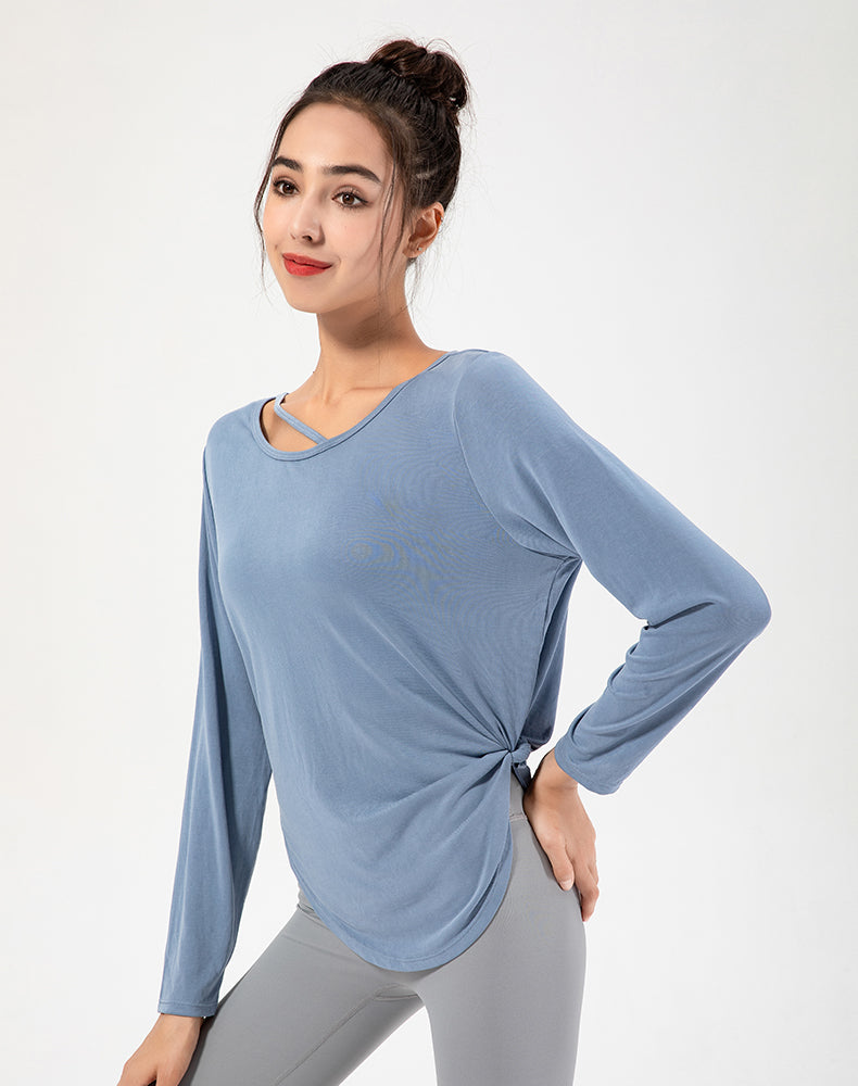 Copper Ammonia Fiber Round Hem Long Sleeve Yoga Top