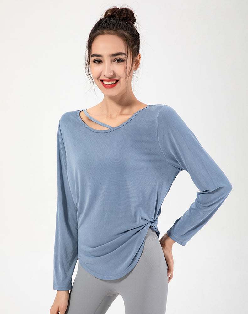 Copper Ammonia Fiber Round Hem Long Sleeve Yoga Top