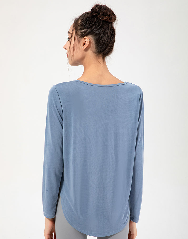 Copper Ammonia Fiber Round Hem Long Sleeve Yoga Top