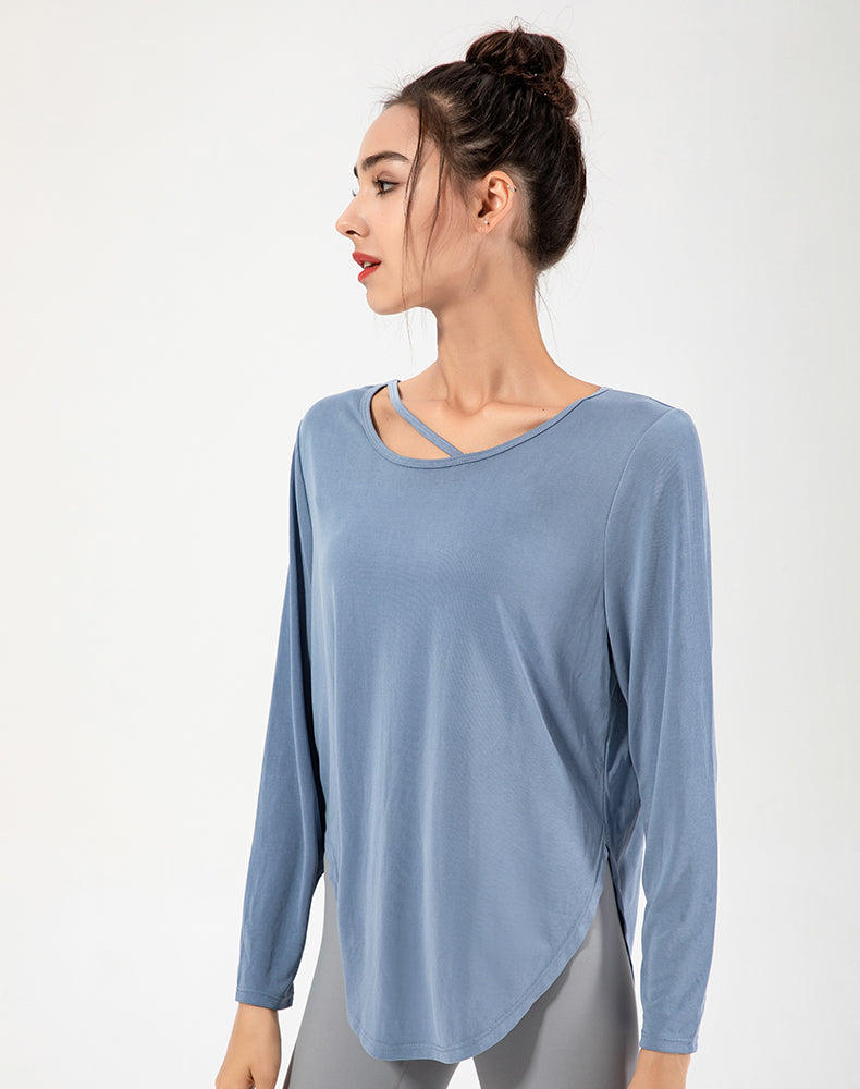 Copper Ammonia Fiber Round Hem Long Sleeve Yoga Top