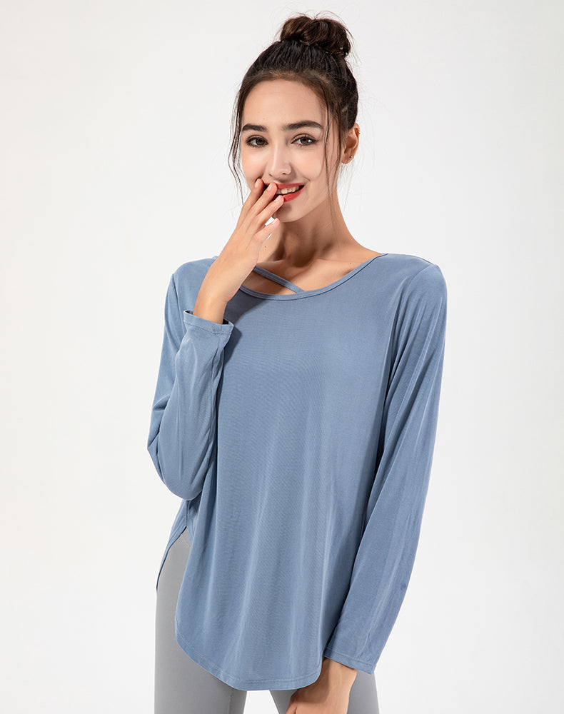 Copper Ammonia Fiber Round Hem Long Sleeve Yoga Top