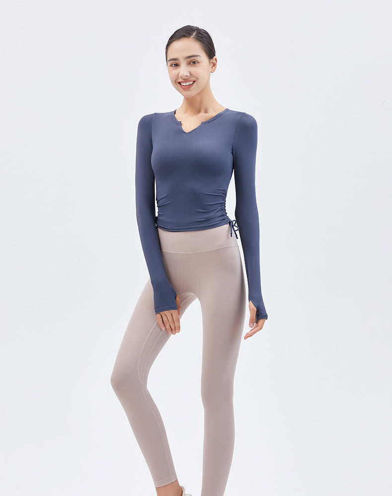 V-Neck Drawstring Long Sleeve Yoga Top