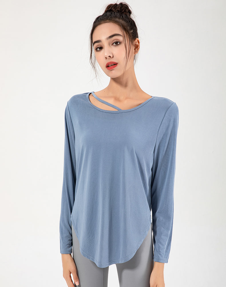 Copper Ammonia Fiber Round Hem Long Sleeve Yoga Top