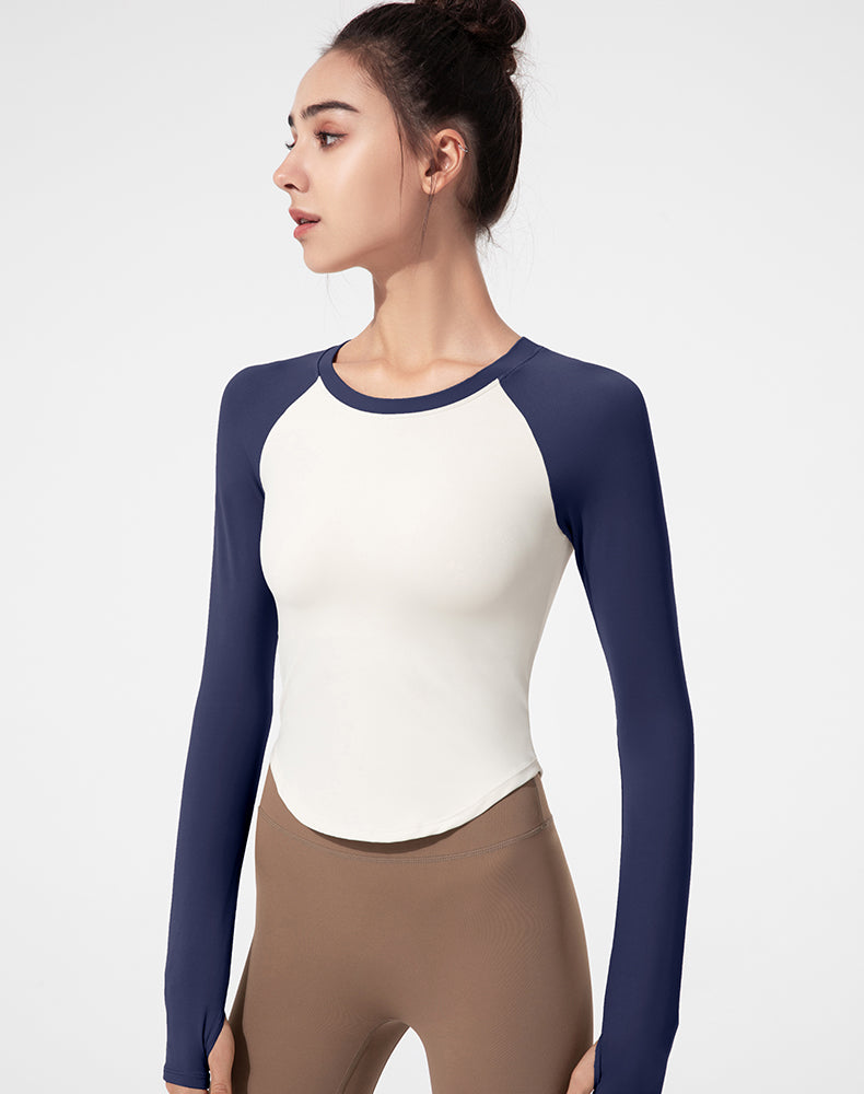 Color-Block Round Hem Long Sleeve Yoga Top