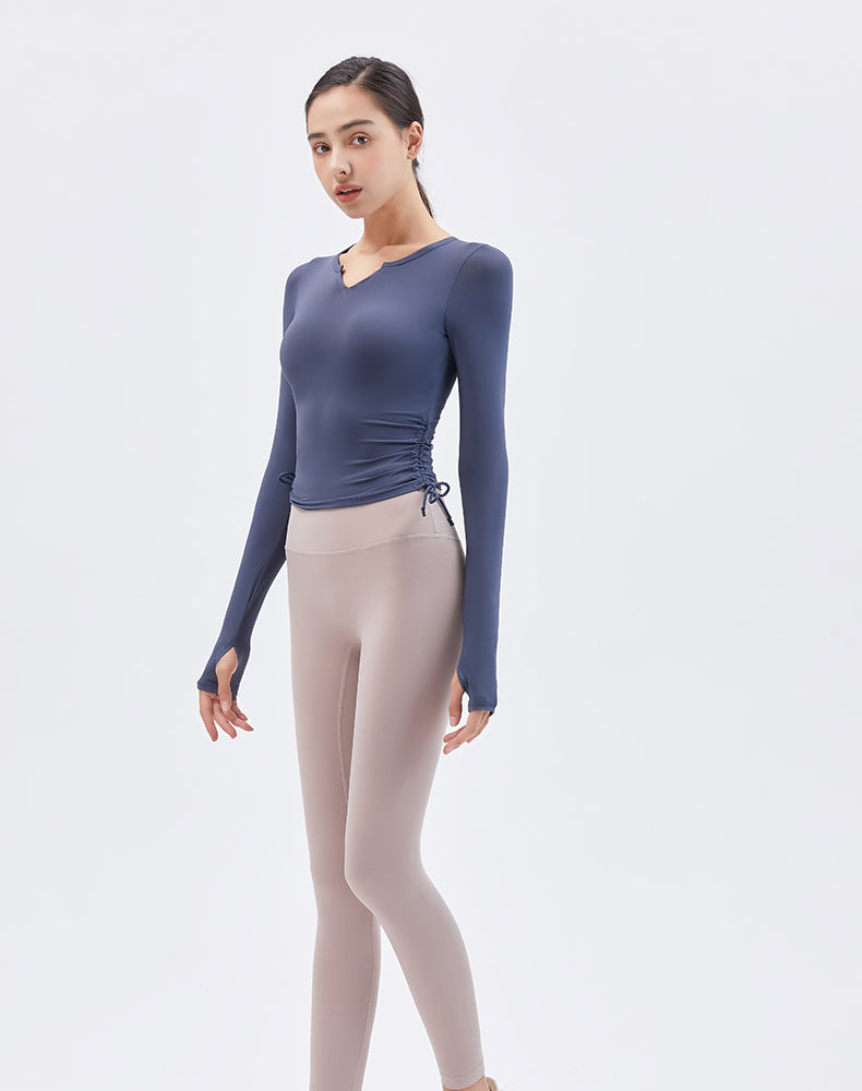 V-Neck Drawstring Long Sleeve Yoga Top