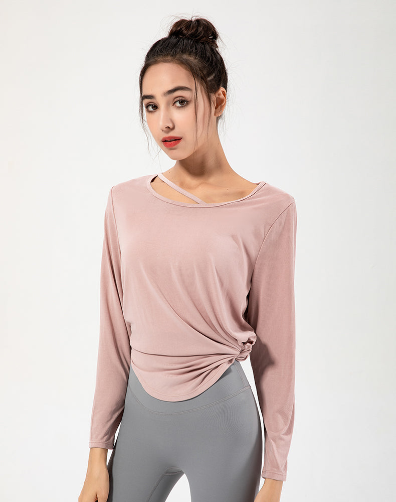 Copper Ammonia Fiber Round Hem Long Sleeve Yoga Top