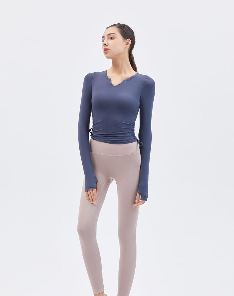 V-Neck Drawstring Long Sleeve Yoga Top