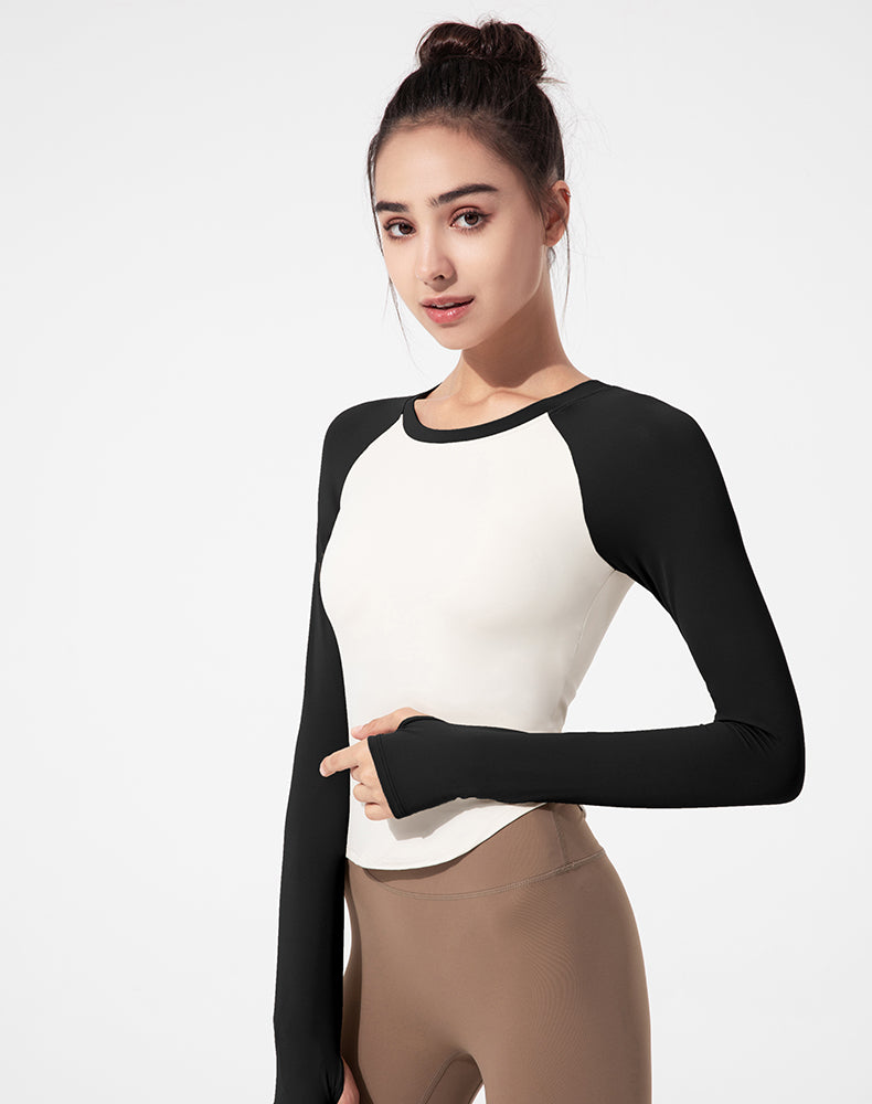 Color-Block Round Hem Long Sleeve Yoga Top