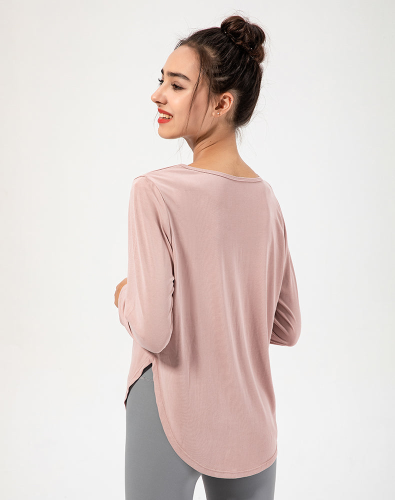 Copper Ammonia Fiber Round Hem Long Sleeve Yoga Top