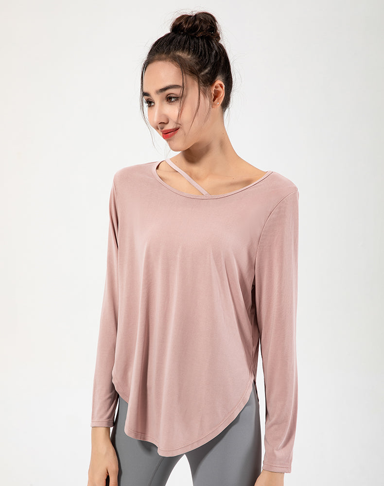 Copper Ammonia Fiber Round Hem Long Sleeve Yoga Top