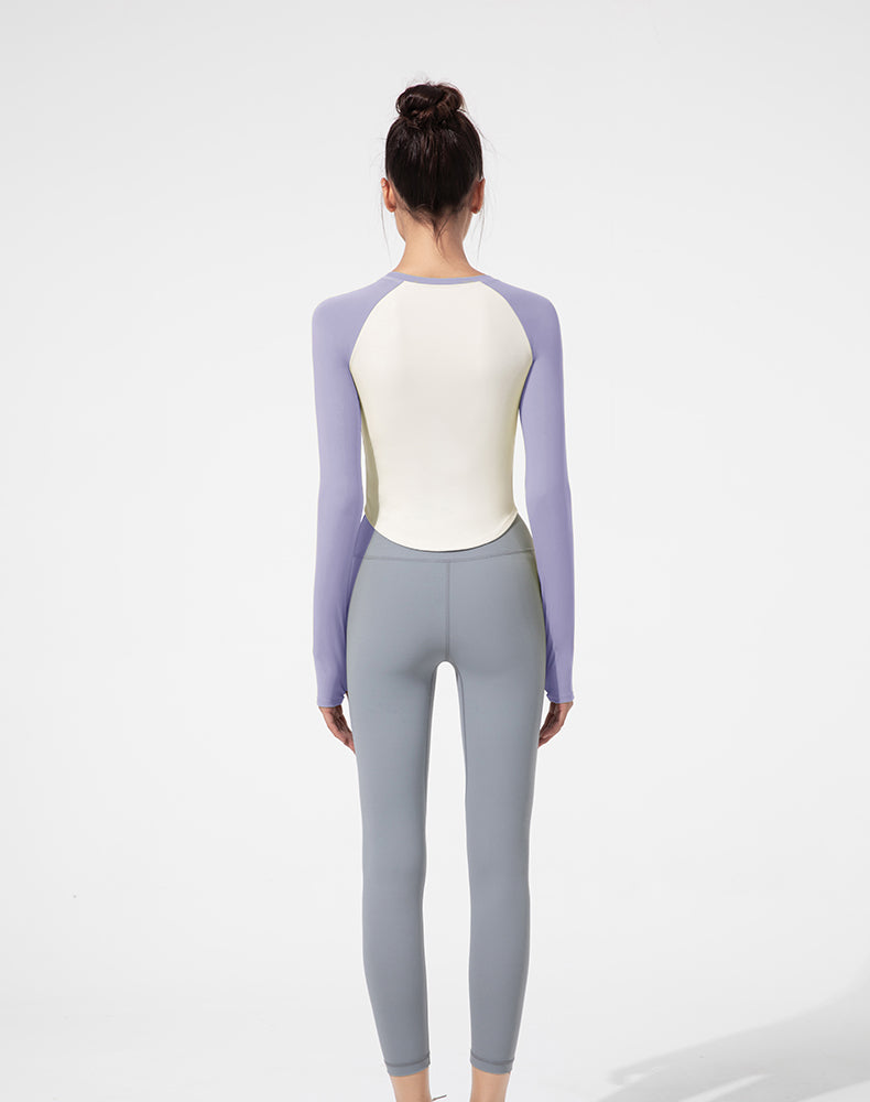 Color-Block Round Hem Long Sleeve Yoga Top