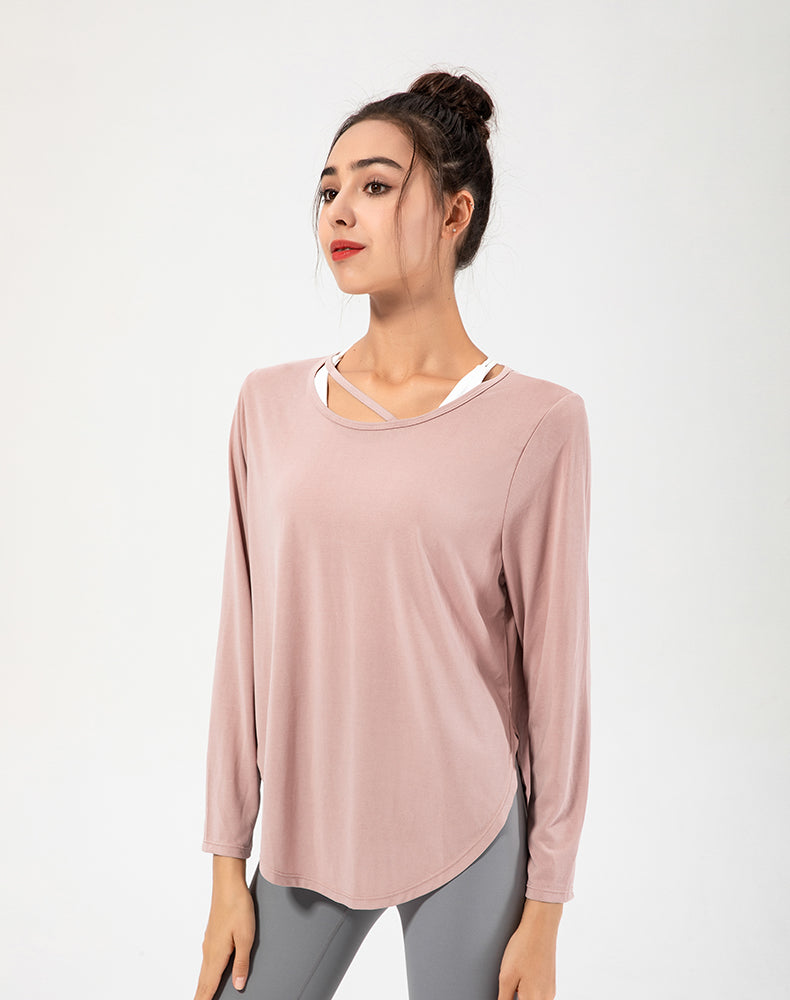 Copper Ammonia Fiber Round Hem Long Sleeve Yoga Top