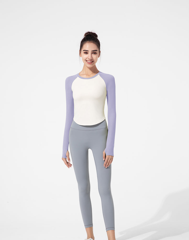 Color-Block Round Hem Long Sleeve Yoga Top