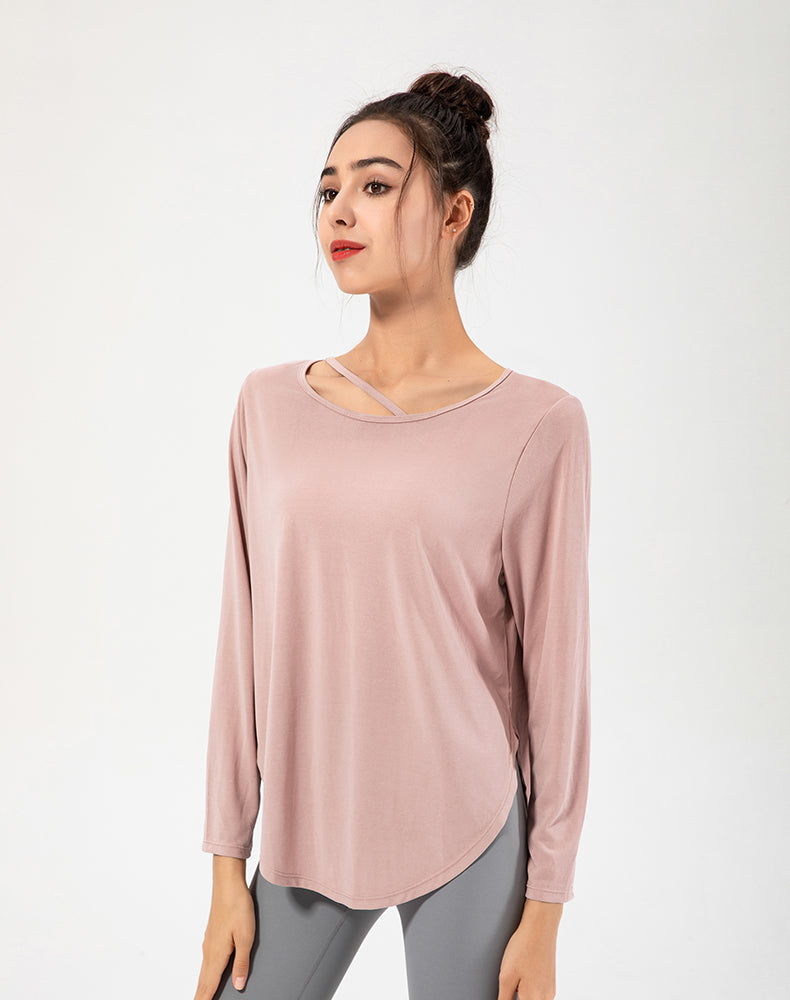 Copper Ammonia Fiber Round Hem Long Sleeve Yoga Top