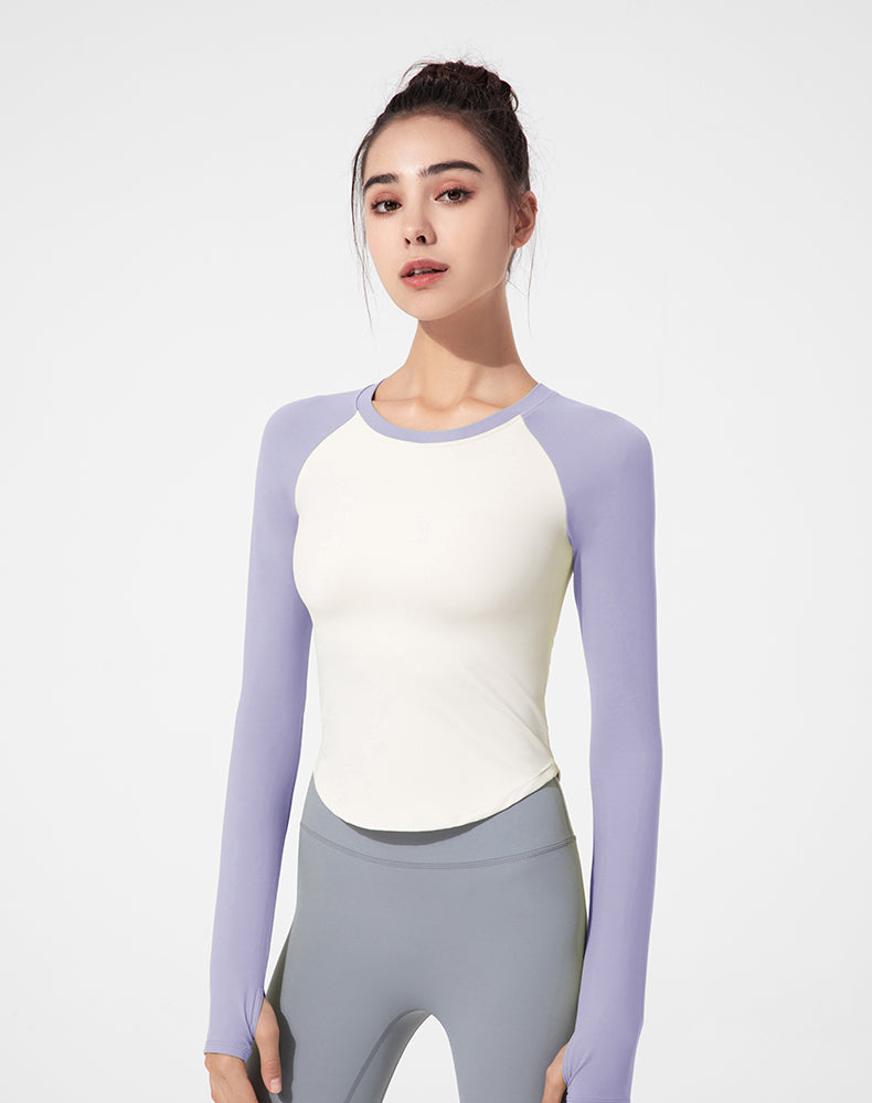 Color-Block Round Hem Long Sleeve Yoga Top