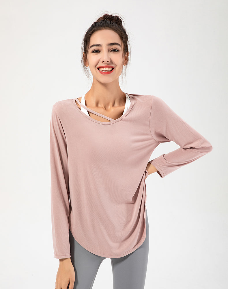 Copper Ammonia Fiber Round Hem Long Sleeve Yoga Top