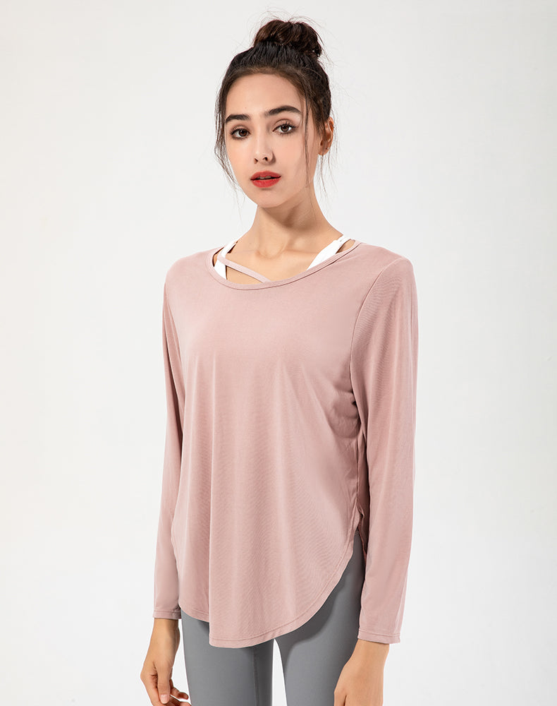 Copper Ammonia Fiber Round Hem Long Sleeve Yoga Top