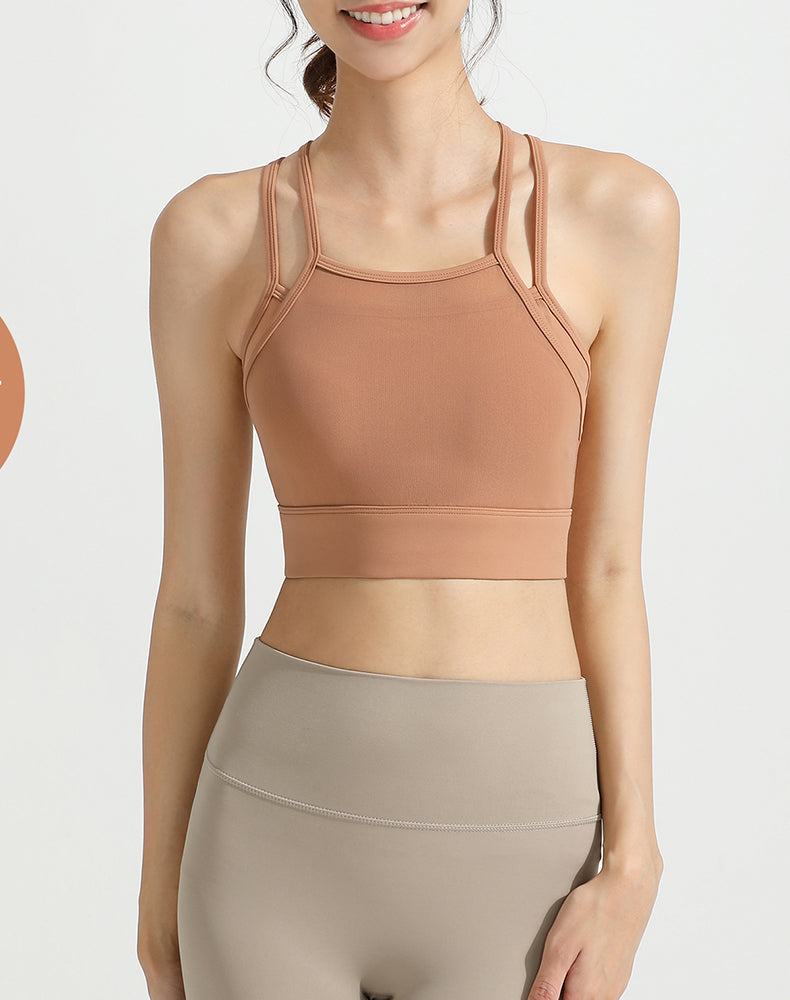 Mesh Faux Two-piece Strappy Yoga Bra