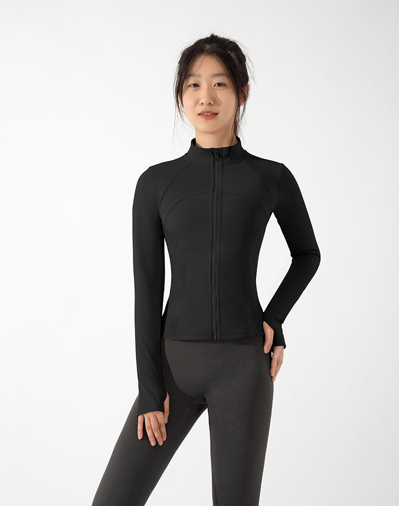 Fleece-lined Short-Length Finger Hole Yoga Jacket