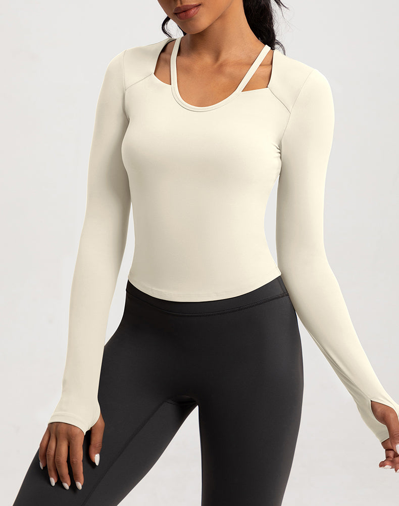 Neck Double Strap Long Sleeve Yoga Top