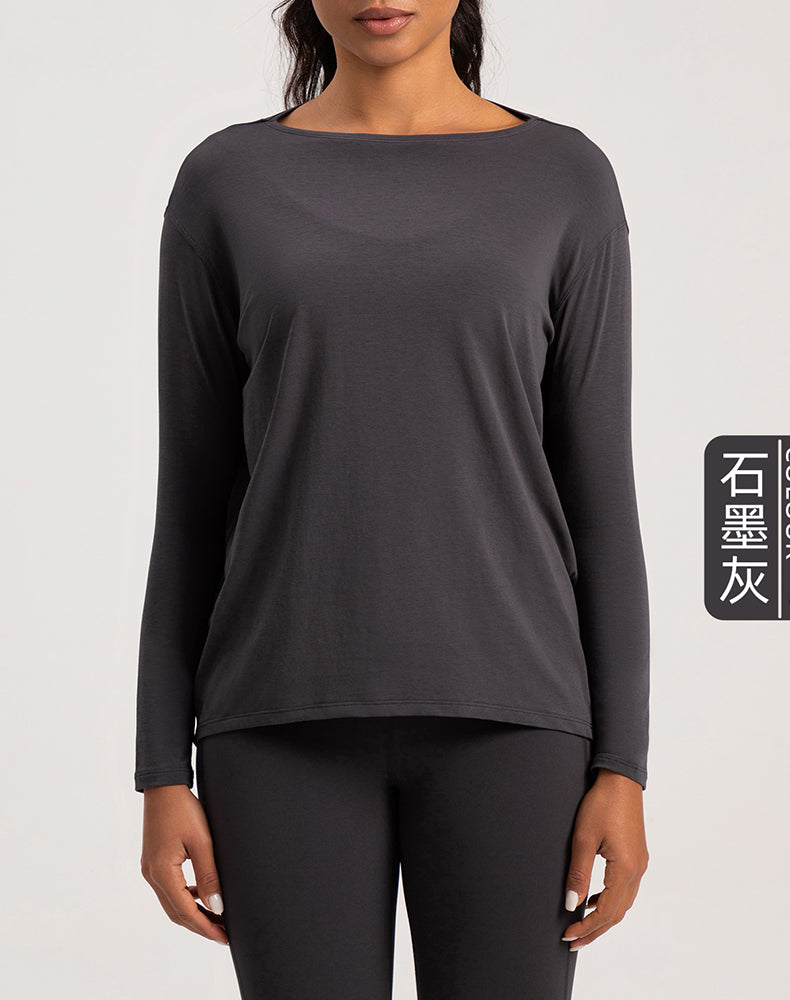 Off-Shoulder Loose Fit Long Sleeve Yoga Top