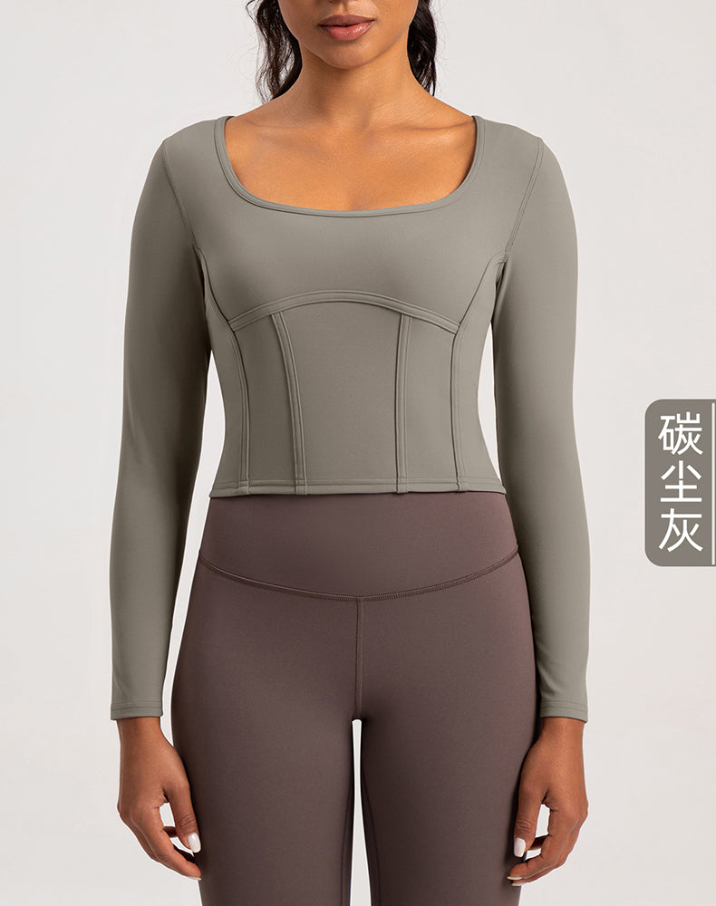 Wide Neck Long Sleeve Yoga Top