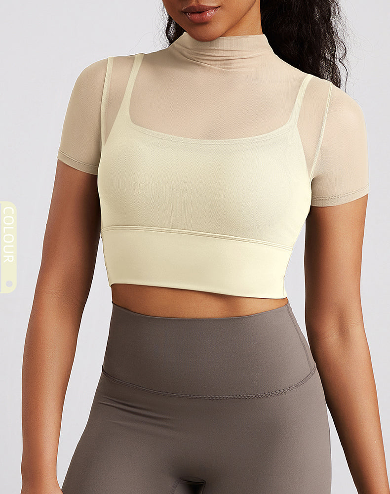 Built-in Bra Mesh Short Sleeve Yoga Top