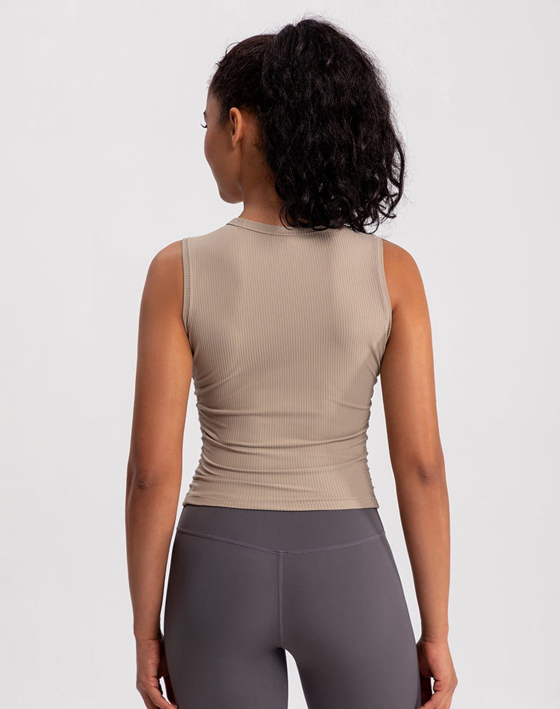 Ribbed Fabric Pleated Sides Yoga Tank