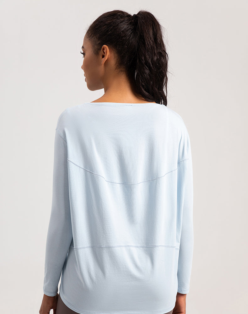 Off-Shoulder Loose Fit Long Sleeve Yoga Top