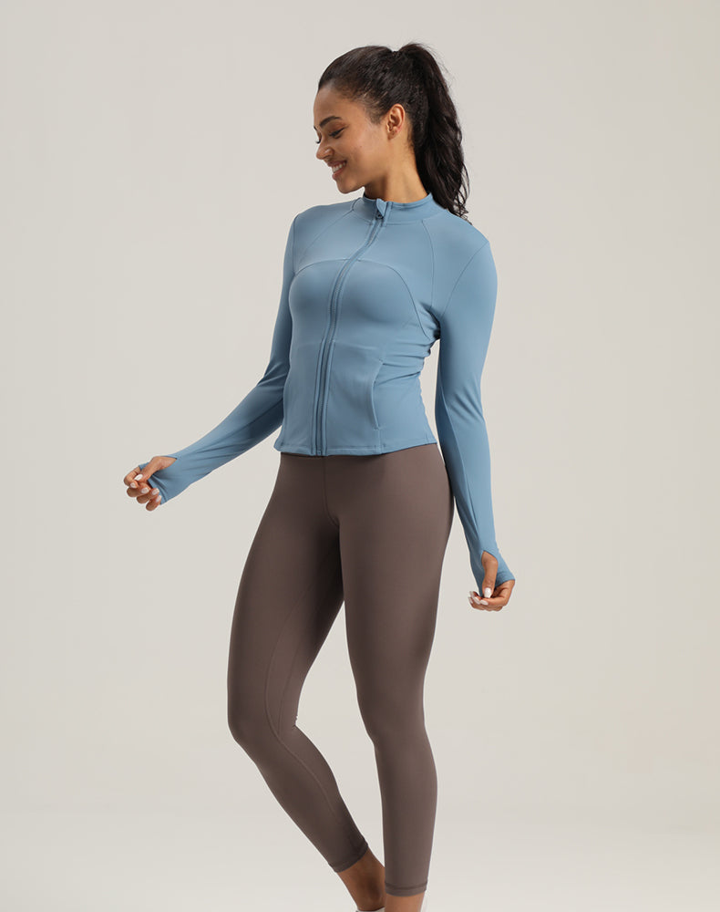 Fleece-lined Short-Length Finger Hole Yoga Jacket