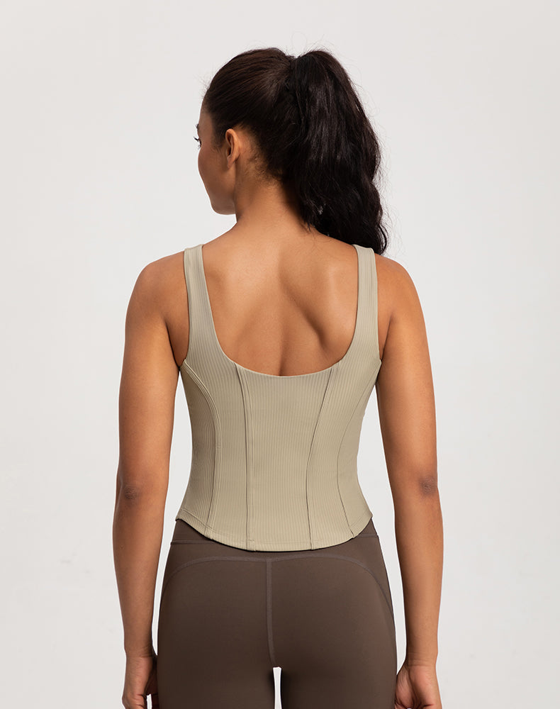 Rounded Hem Cinched Waist Yoga Tank