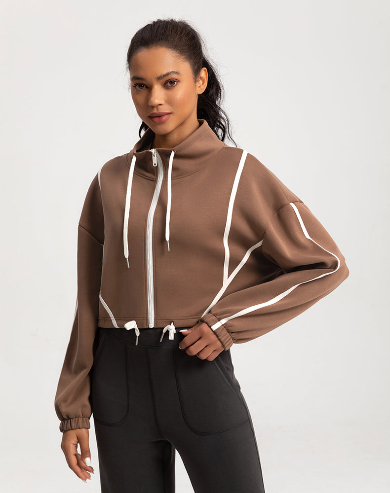 Color-Block Cropped Loose-Fit Yoga Jacket