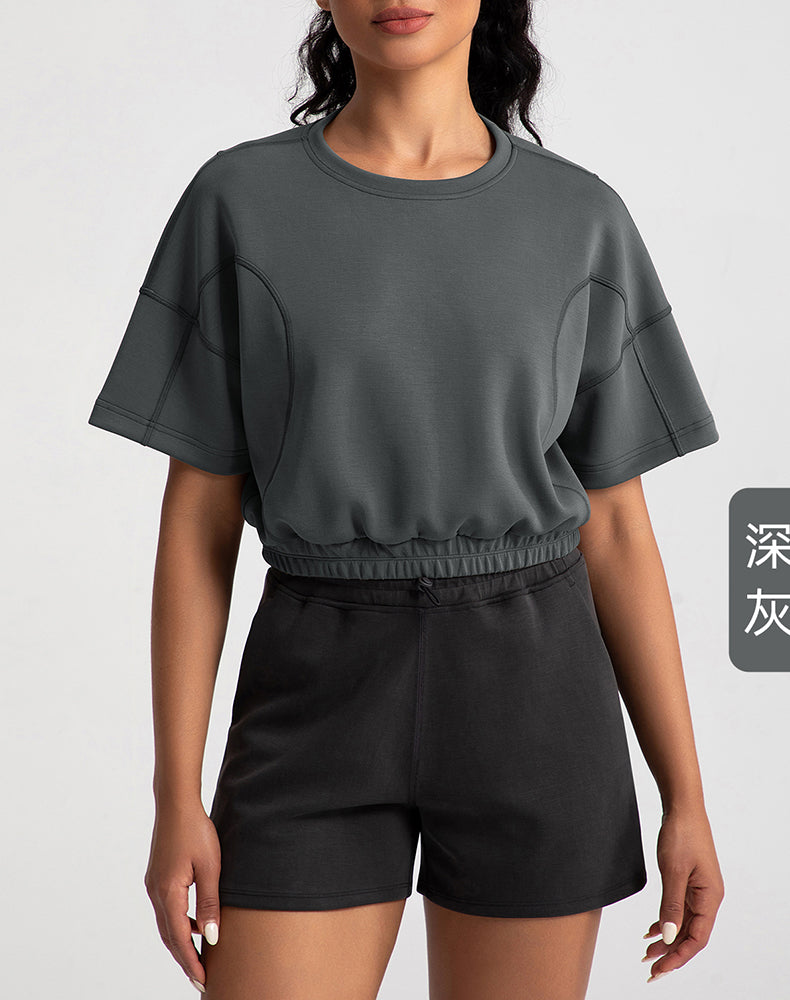 Elastic Waist Loose Fit Cropped Yoga Top