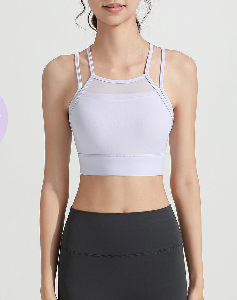 Mesh Faux Two-piece Strappy Yoga Bra