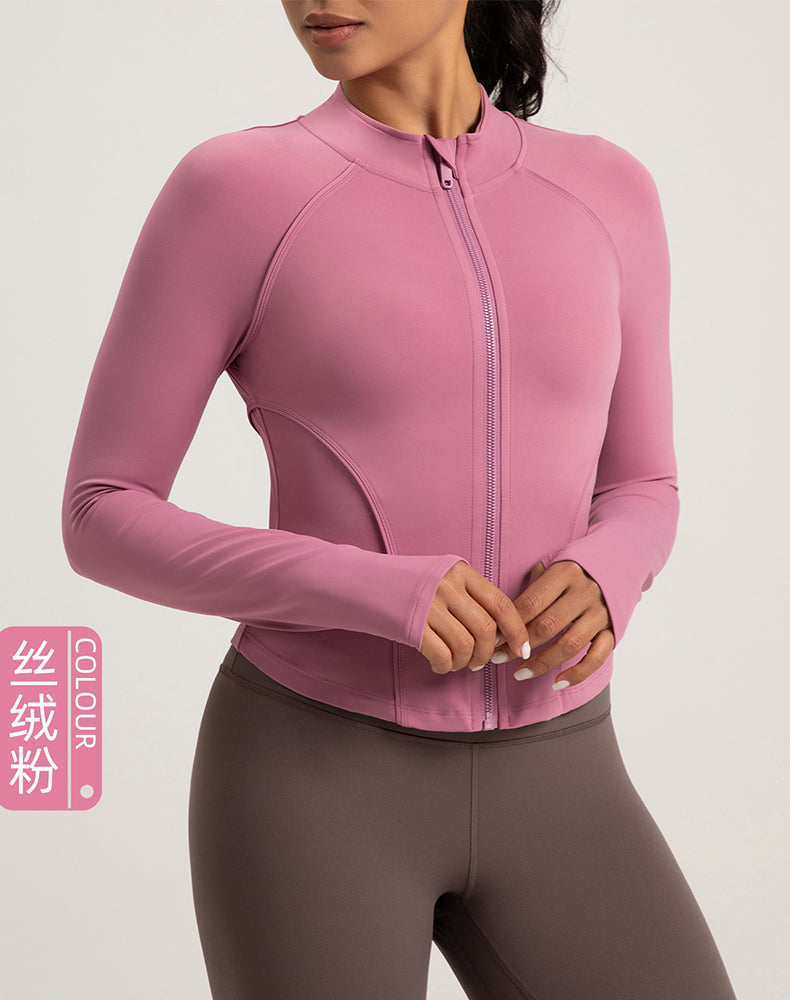 Fleece-lined Rounded Hem Finger Hole Yoga Jacket