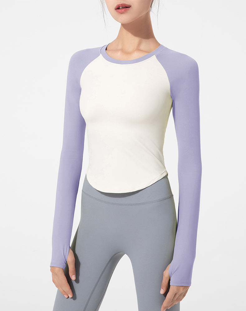 Color-Block Round Hem Long Sleeve Yoga Top