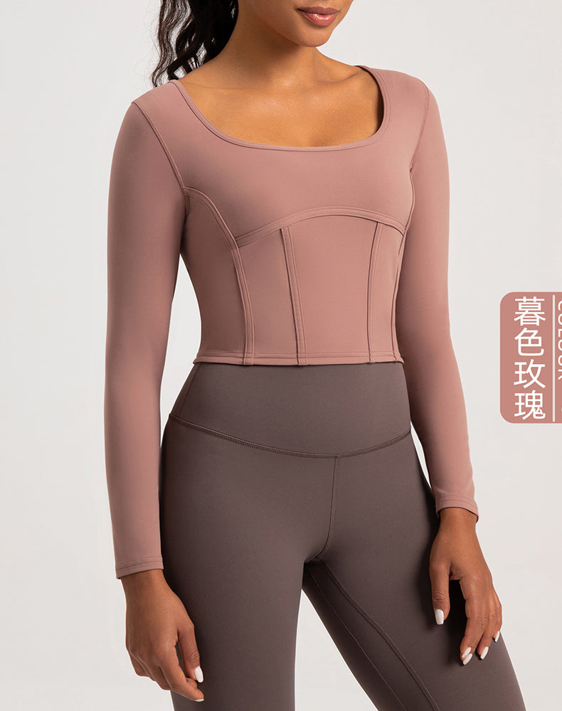 Wide Neck Long Sleeve Yoga Top