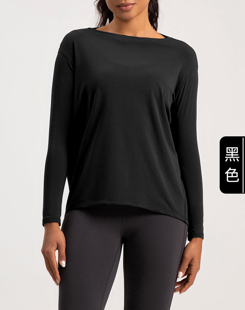 Off-Shoulder Loose Fit Long Sleeve Yoga Top