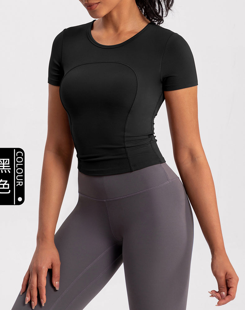 Small Crew Neck Built-in Bra Short Sleeve Yoga Top