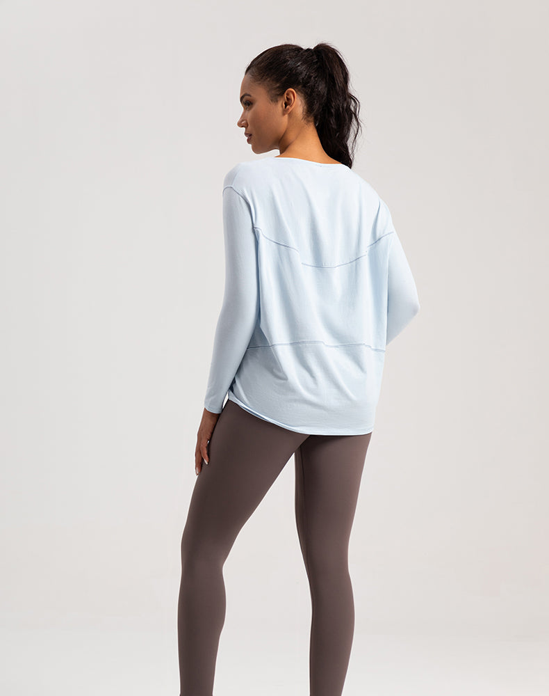 Off-Shoulder Loose Fit Long Sleeve Yoga Top