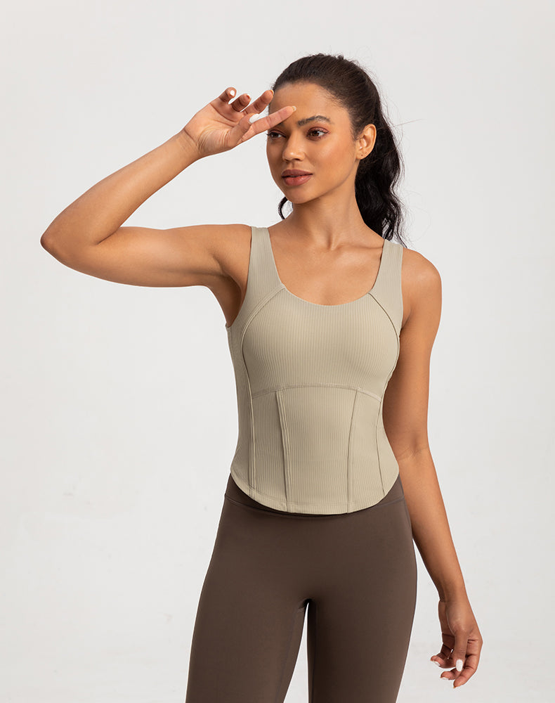 Rounded Hem Cinched Waist Yoga Tank